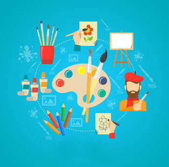 Artist design concept set with art tools and materials flat icons isolated vector illustration